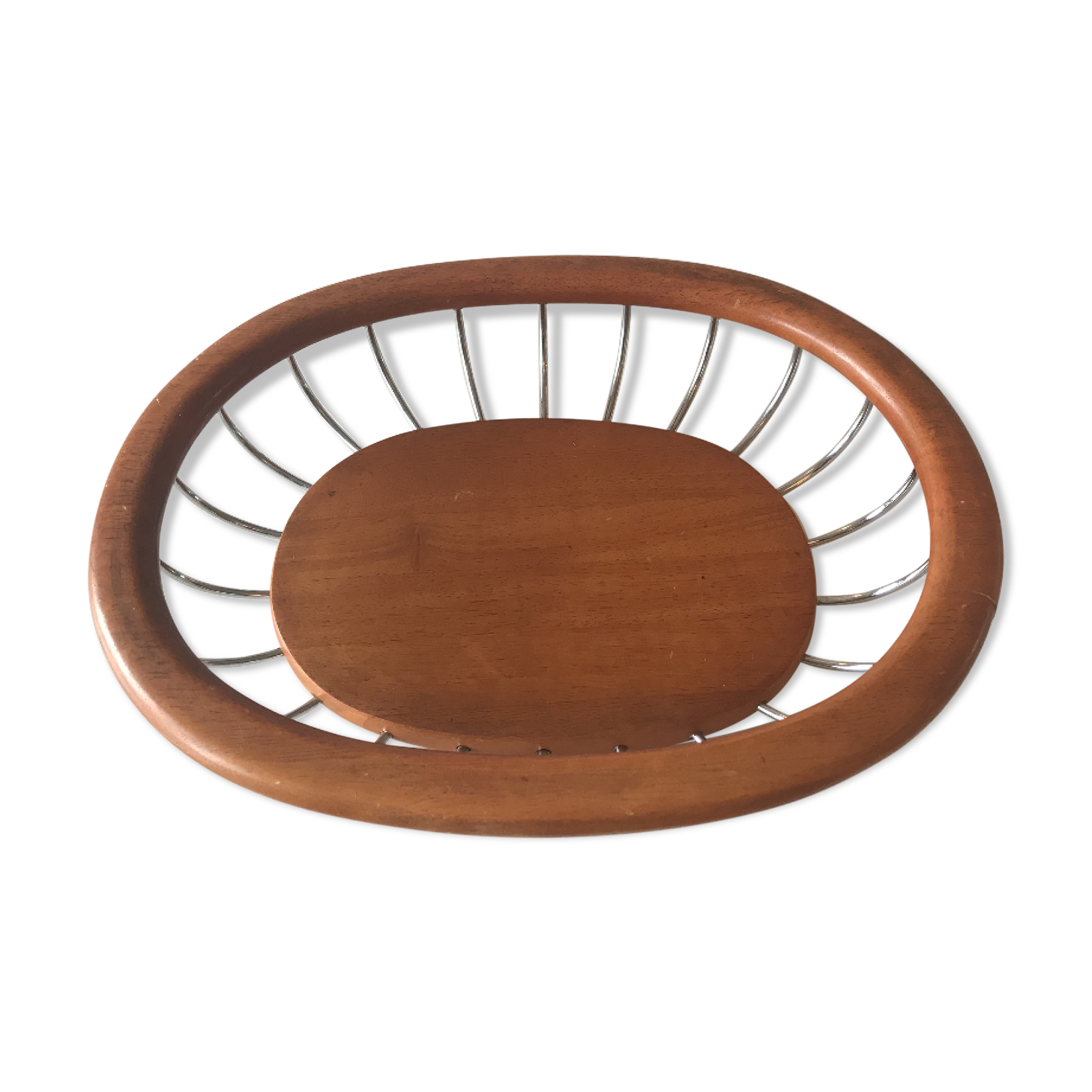 Fruit basket in wood and chrome