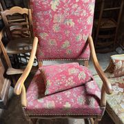 Pair of antique wooden armchairs – floral fabric + matching cushion
