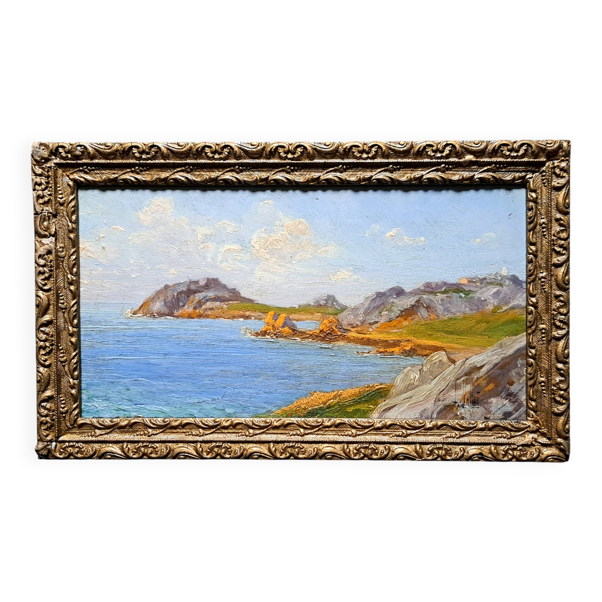 Post-Impressionist painting by Louis VALLET, oil on cardboard, Norman seascape.