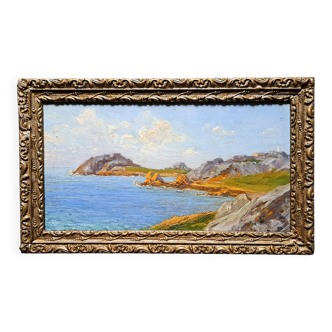 Post-Impressionist painting by Louis VALLET, oil on cardboard, Norman seascape.