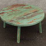 Table basse ronde en bois ancien vert
