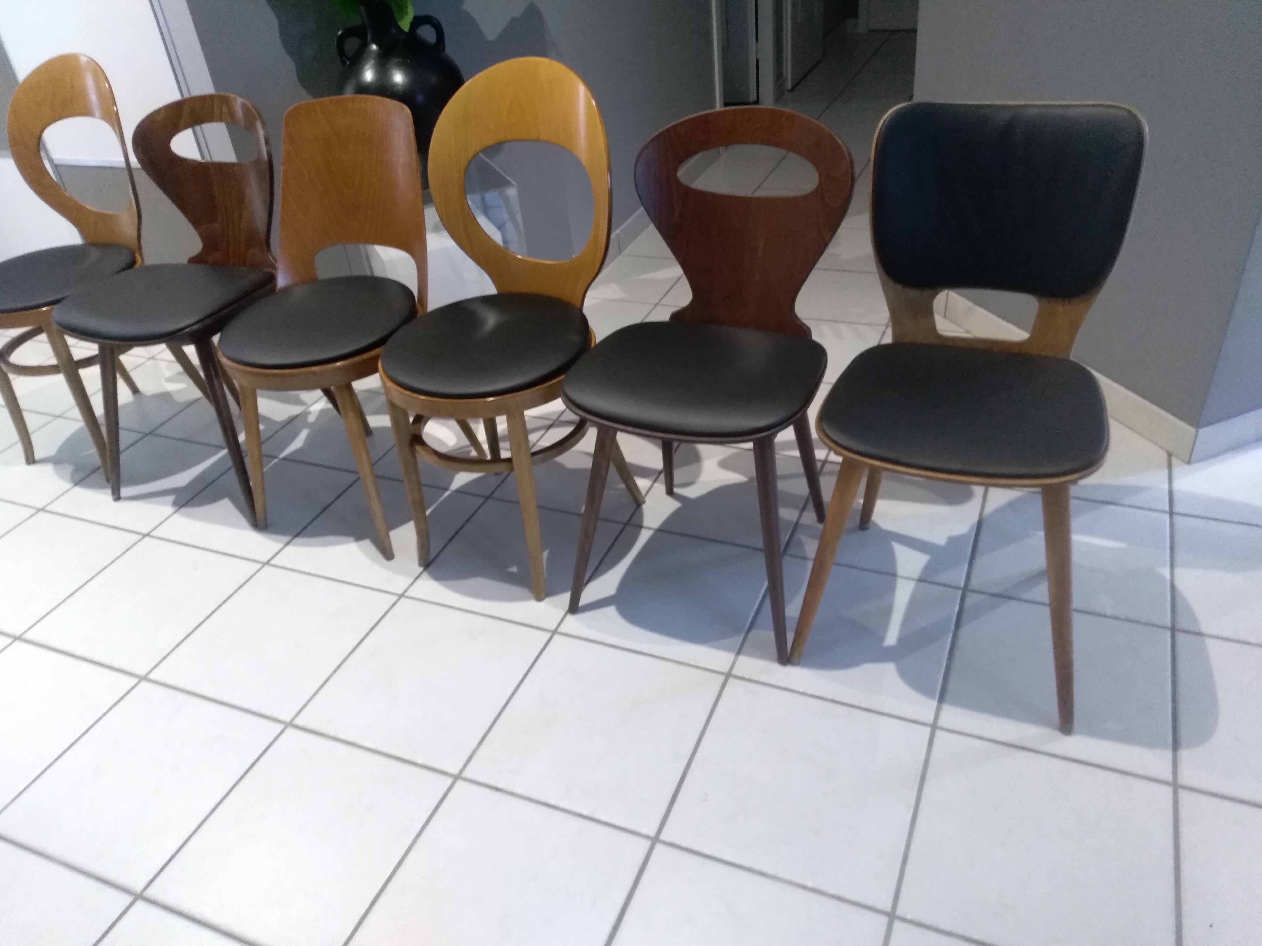 Suite of 6 chairs by Bistrot Baumann mismatched model Ant, Mondor, Seagull and Max Bill
