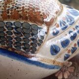 Ceramic signed duck in glazed stoneware, vintage 1960.