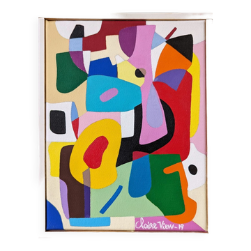 Contemporary Abstract Swedish "The Peach", Small Geometric Abstract Acrylic Painting, 2019