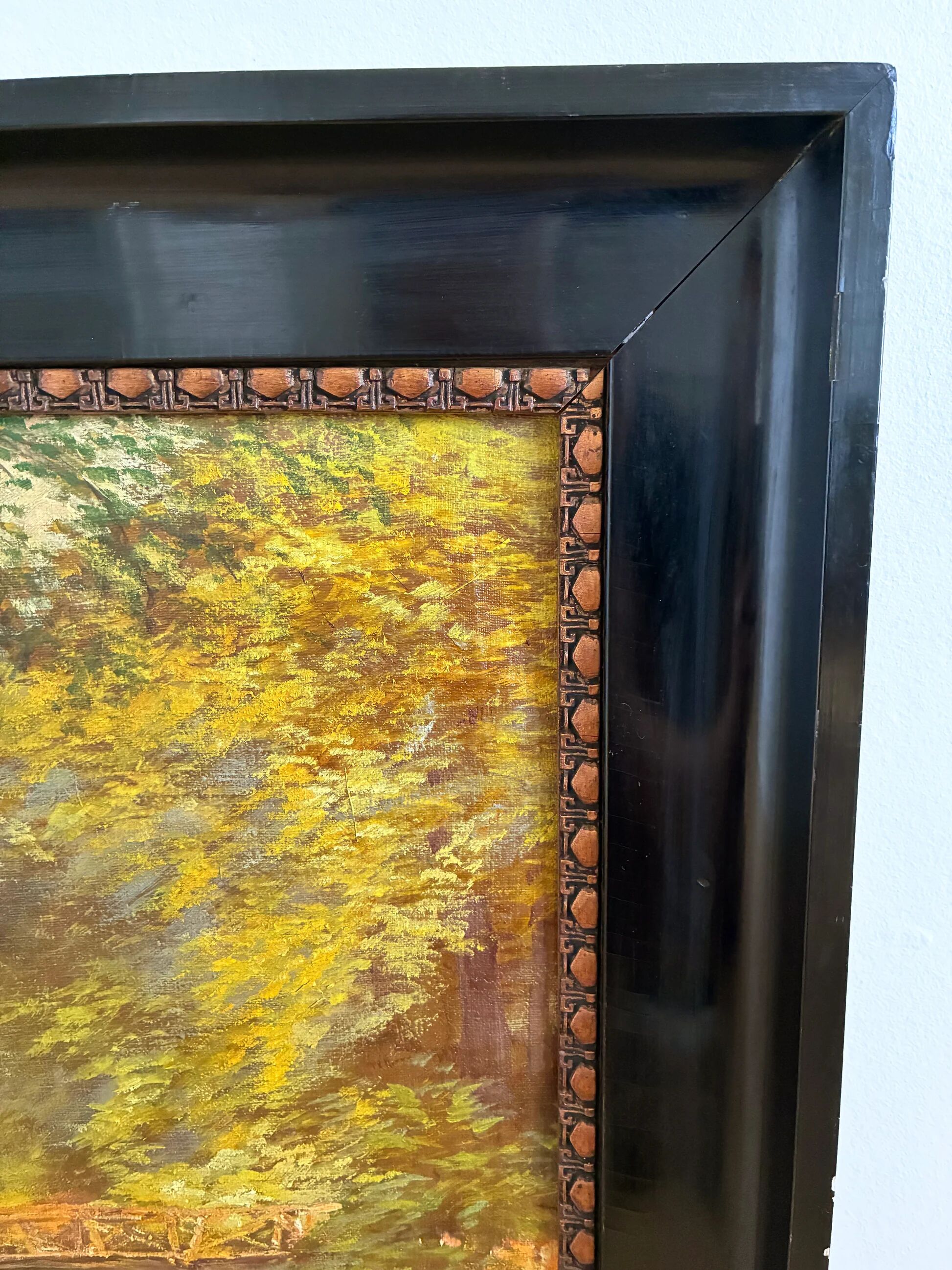 Peinture à l'huile vintage originale paysage forestier