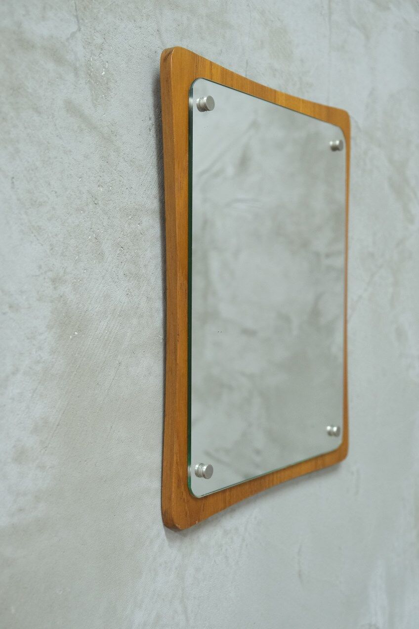 Scandinavian Minimalist Teak Mirror 1960s 36x30cm