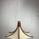 Teak and linen umbrella pendant hanging lamp by Domus, 1970s
