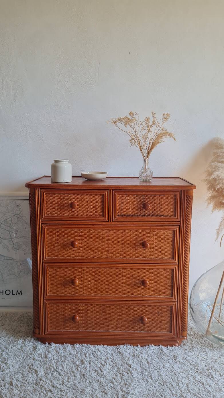 Vintage rattan chest of drawers