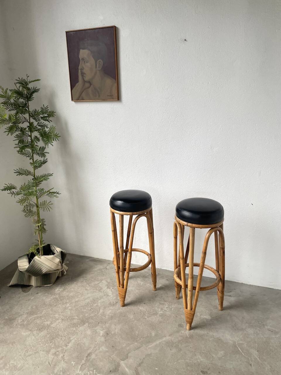 Pair of high rattan stools