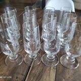 Set of 12 vintage champagne flutes on low crystalline stand