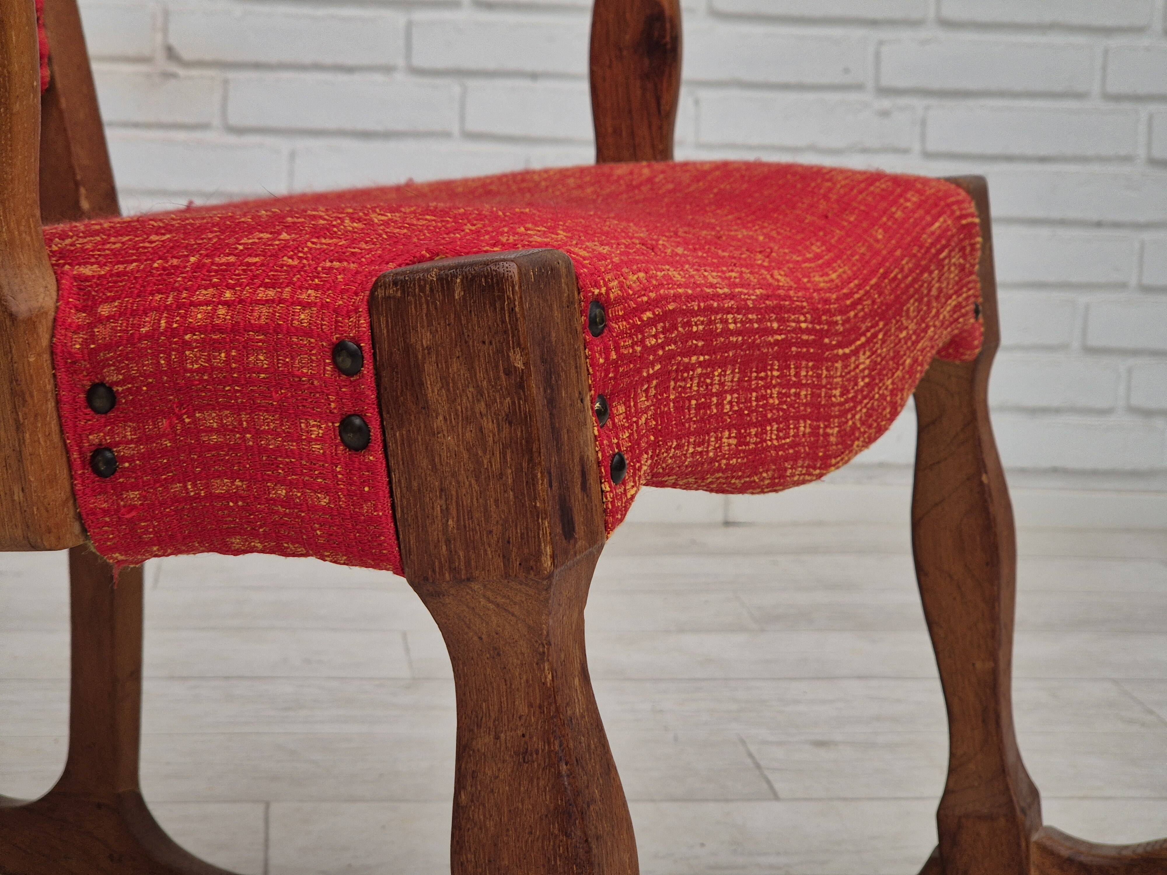 11960s, Danish rocking chair, original good condition, solid oak wood, furniture wool fabric.