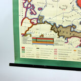 Vintage school map of czech state, czechoslovakia 1960s
