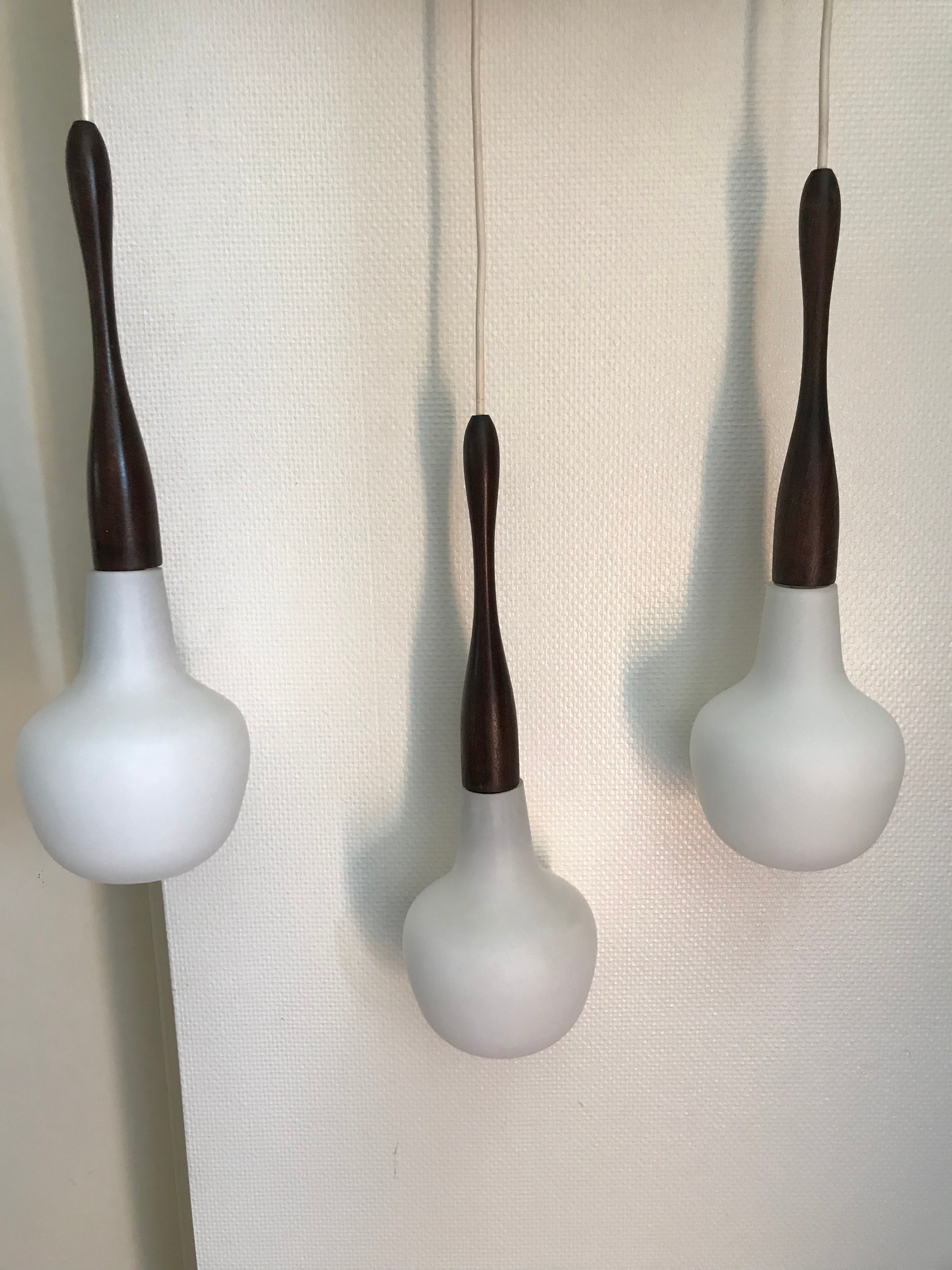 Teak and opaline chandelier Rispal