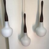 Teak and opaline chandelier Rispal