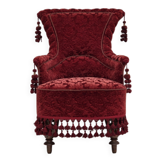 1950s, Danish armchair, furniture velour, beech wood legs.