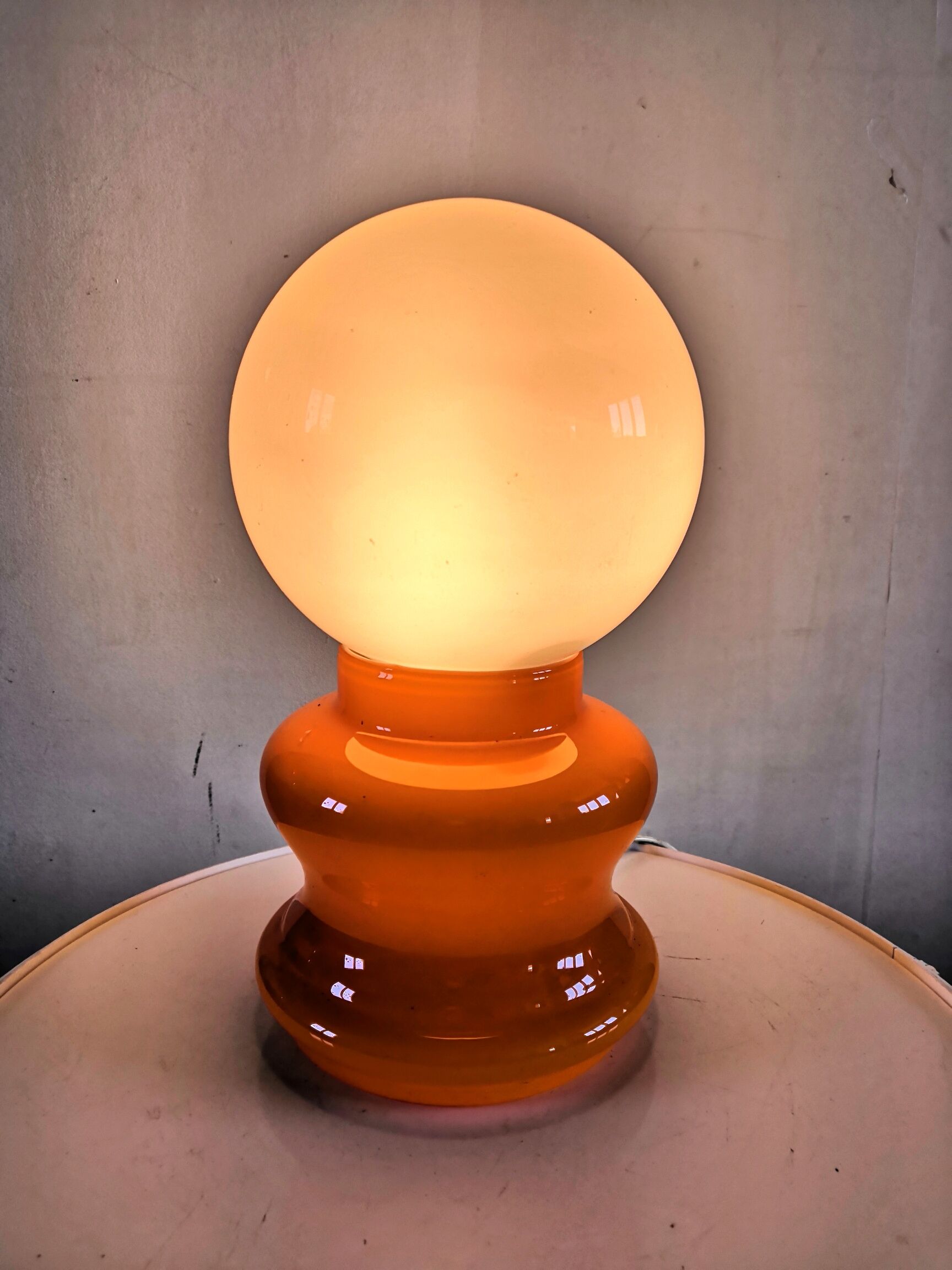 Lampe opaline orange design années 70