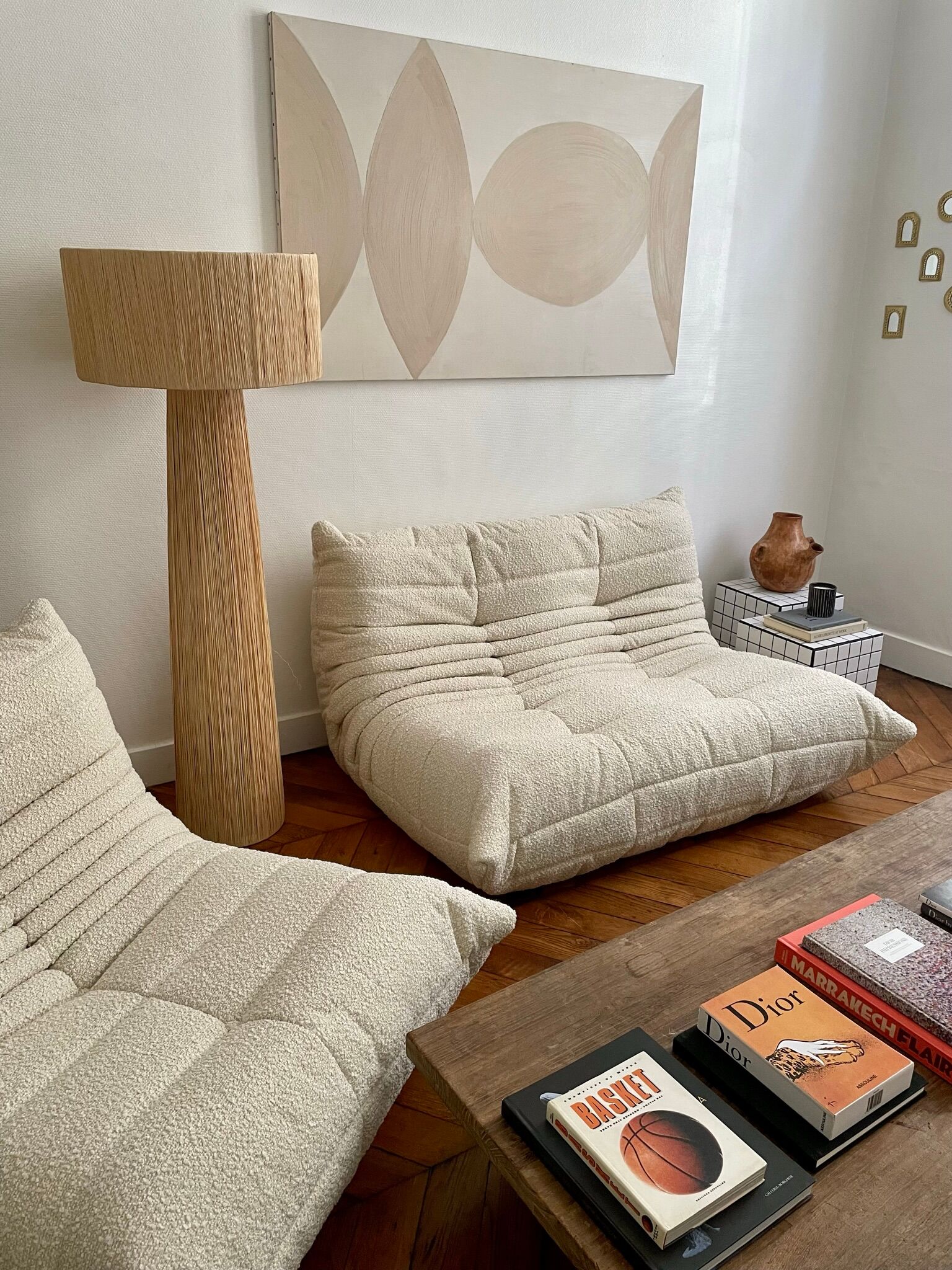 Minimalist raffia floor lamp