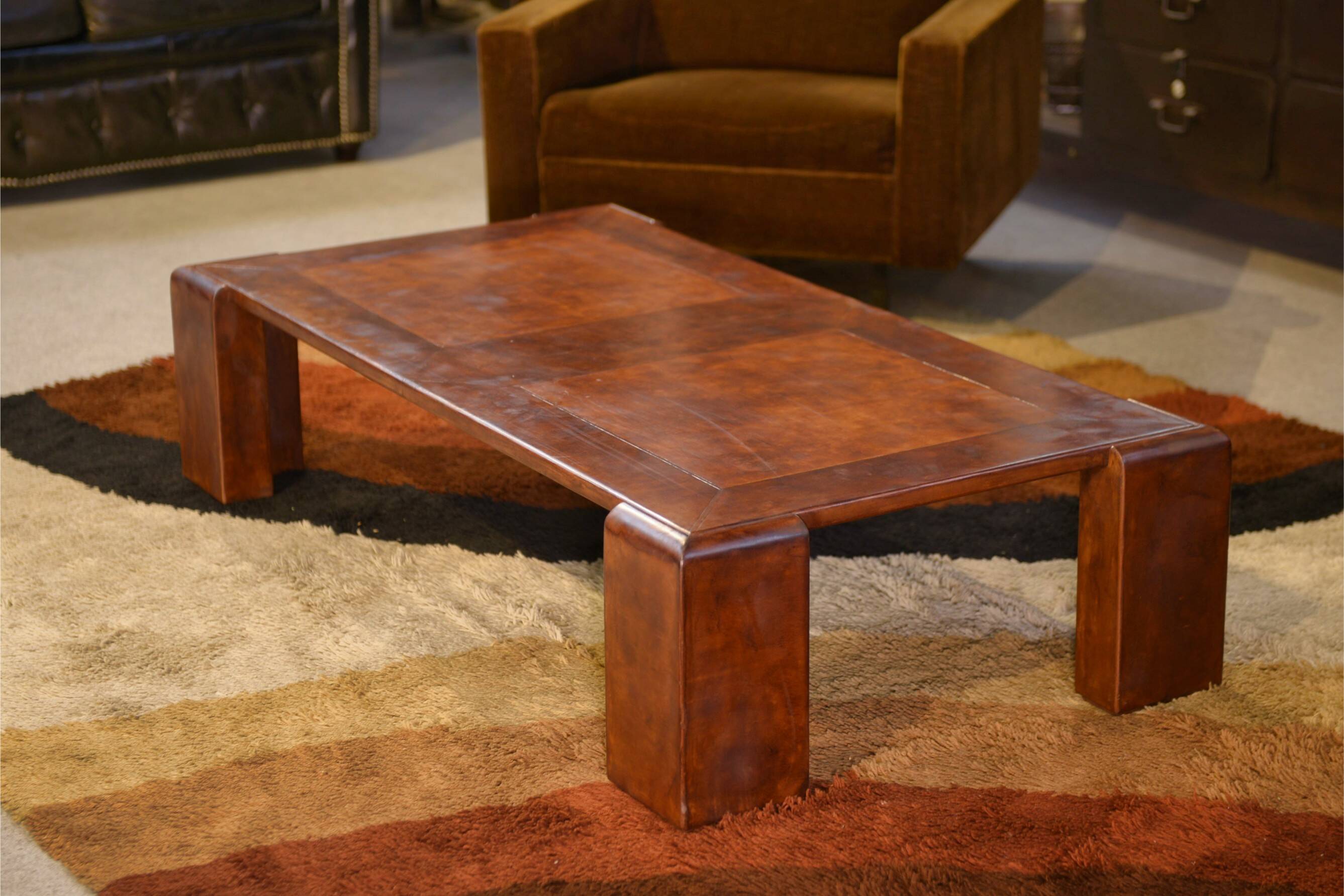 Patinated leather coffee table from the 1950s.