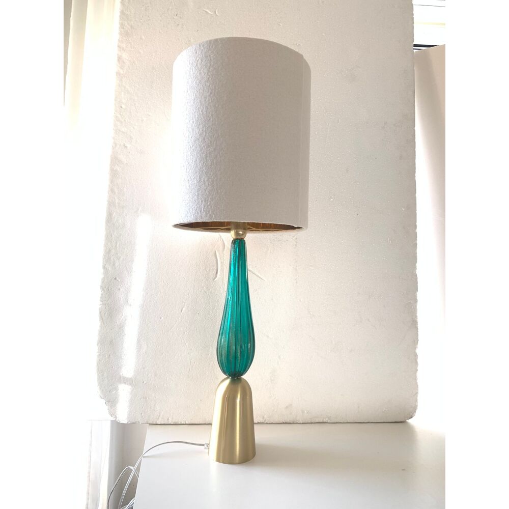 Green-sea brushed gold brass murano glass table lamp