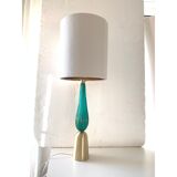 Lampe de table en verre de murano en laiton doré brossé vert-mer