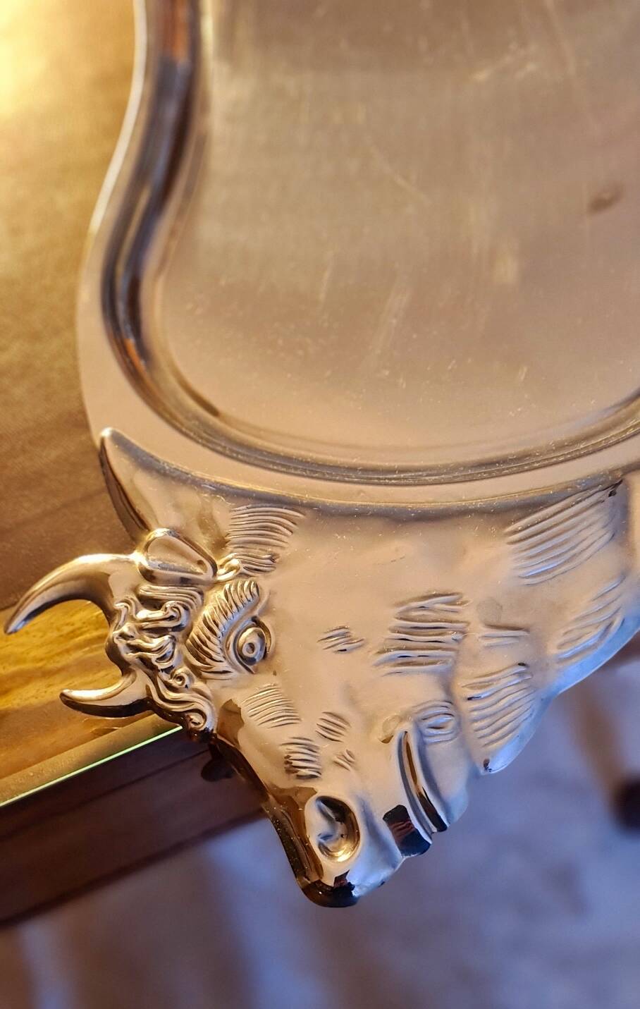 Large stainless steel serving dish