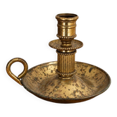 Antique brass hand candlestick – Columned fluted cellar rat