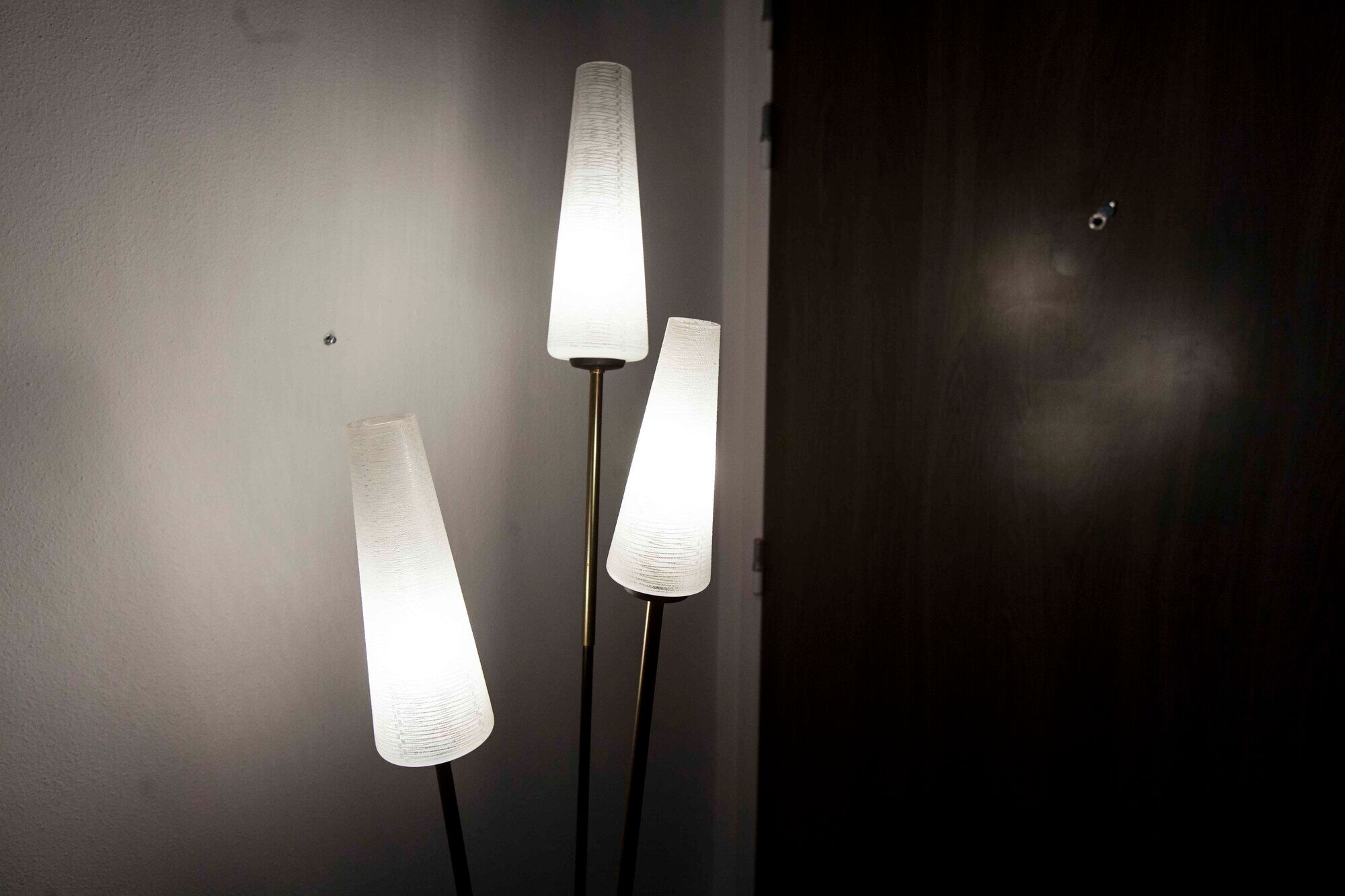 1960 brass cast iron and glass lamppost 3 heads