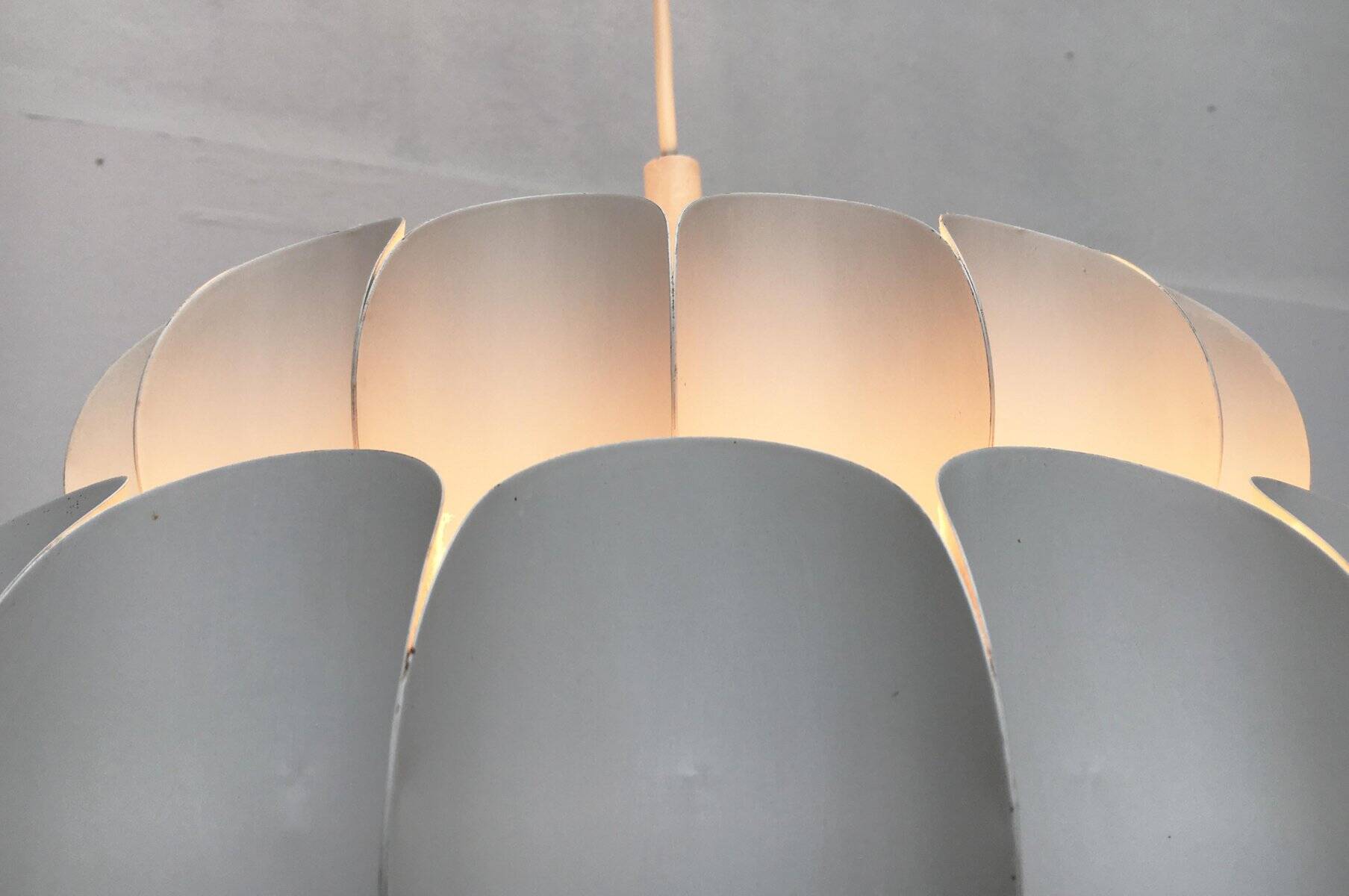 Mid-century white metal Swiss suspension by H. Zender for Temde.