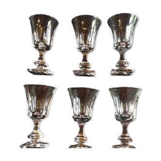 6 wine glasses, 6 glasses on foot, Sèvres crystal model Bellamy
