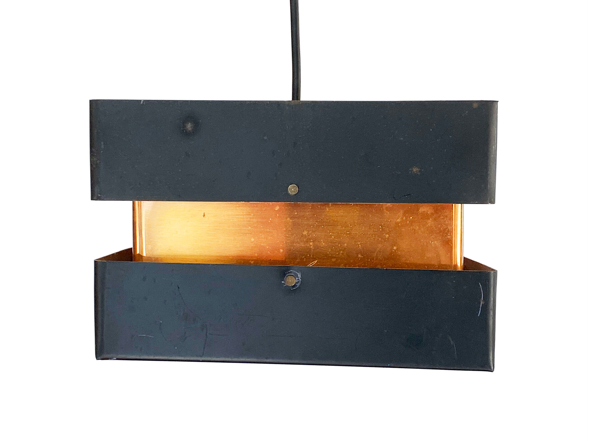 Pendant light in copper and black metal. denmark 1960s