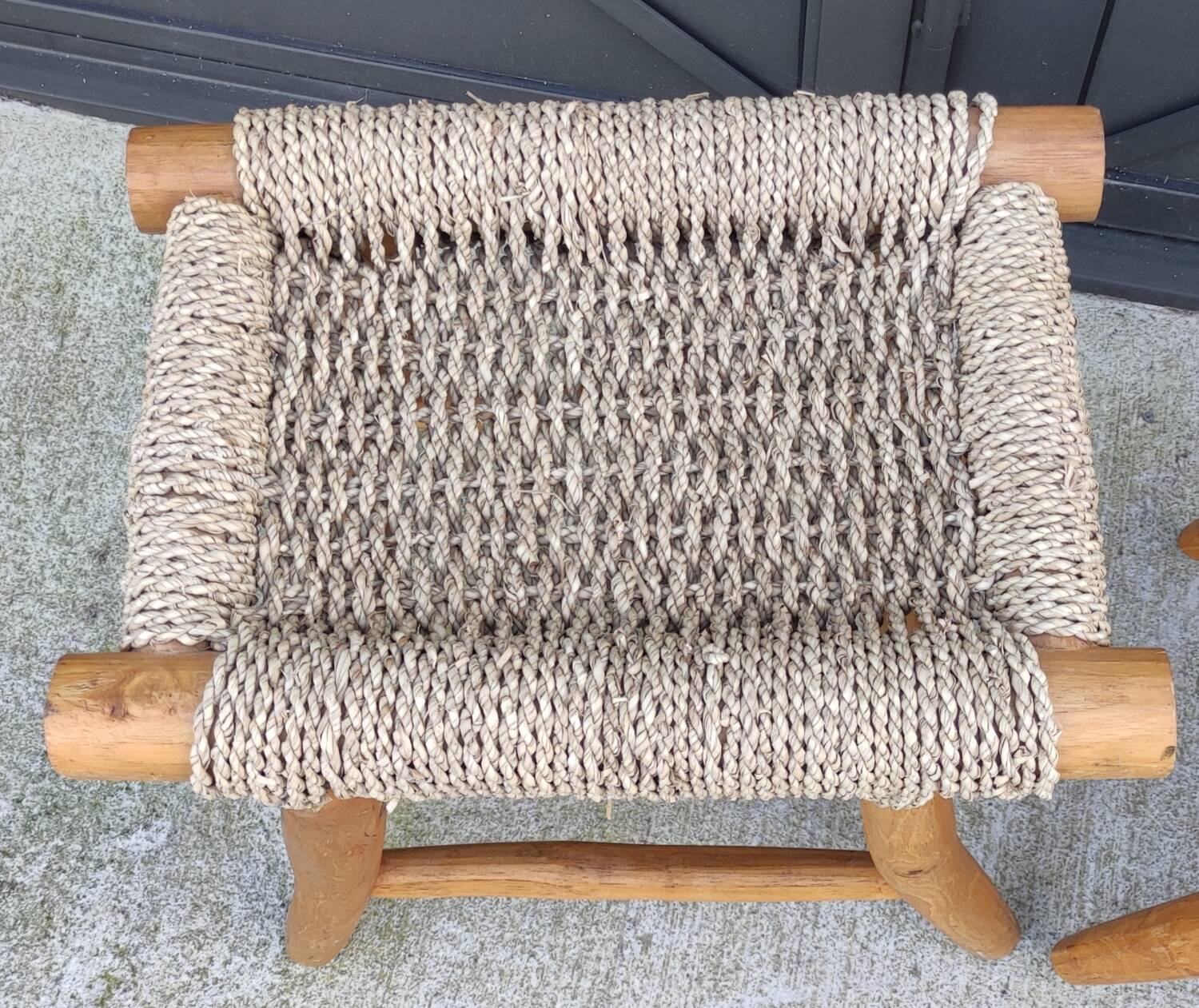 Pair of brutalist seagrass stools/20th century design/sofa end