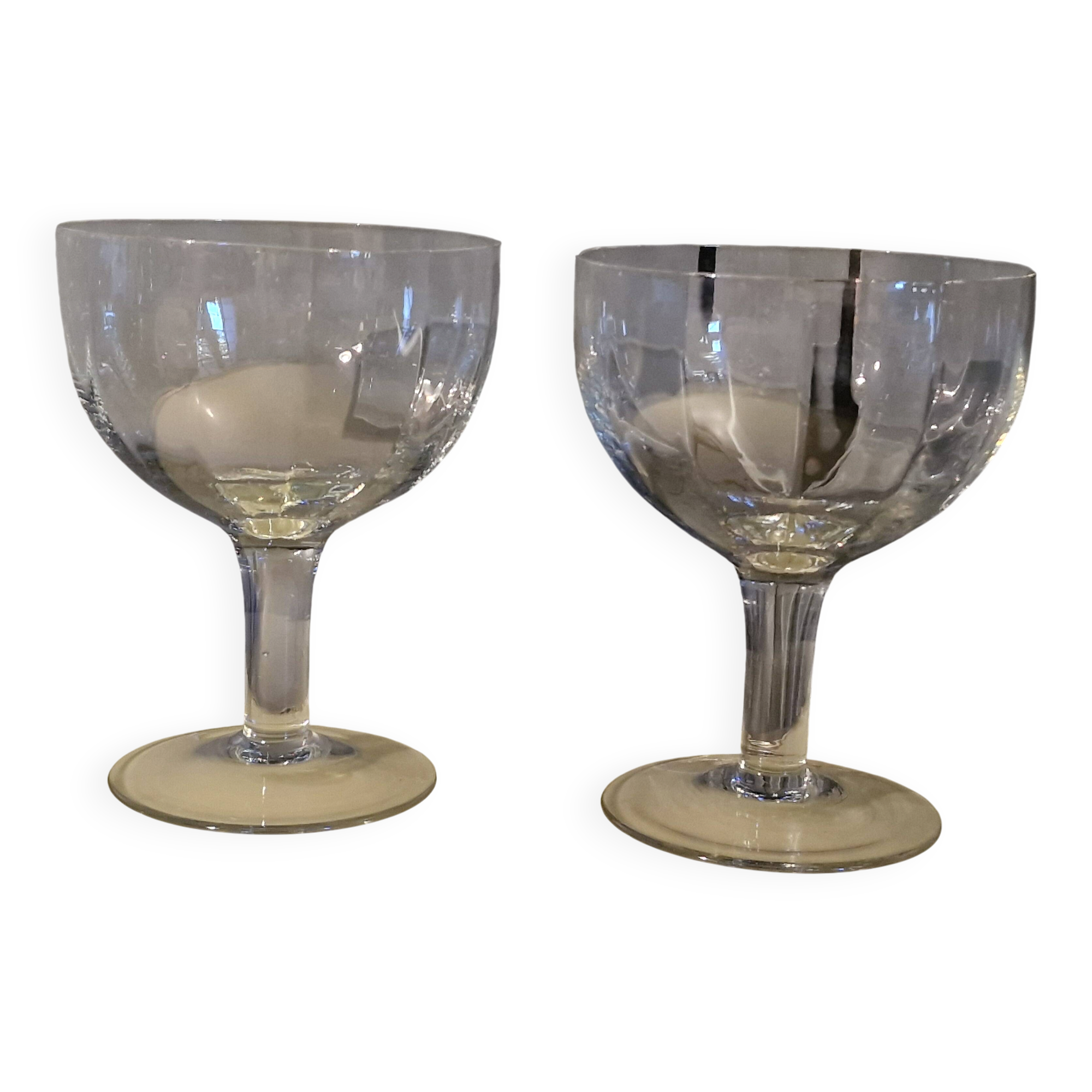 2 large ice cream bowls, dessert or otherwise, in crystal from the 1920s.