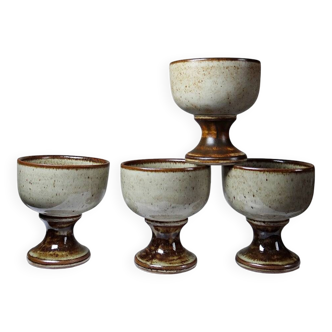 Set of 4 vintage glazed stoneware cider bowls/ice cream cups with stems.
