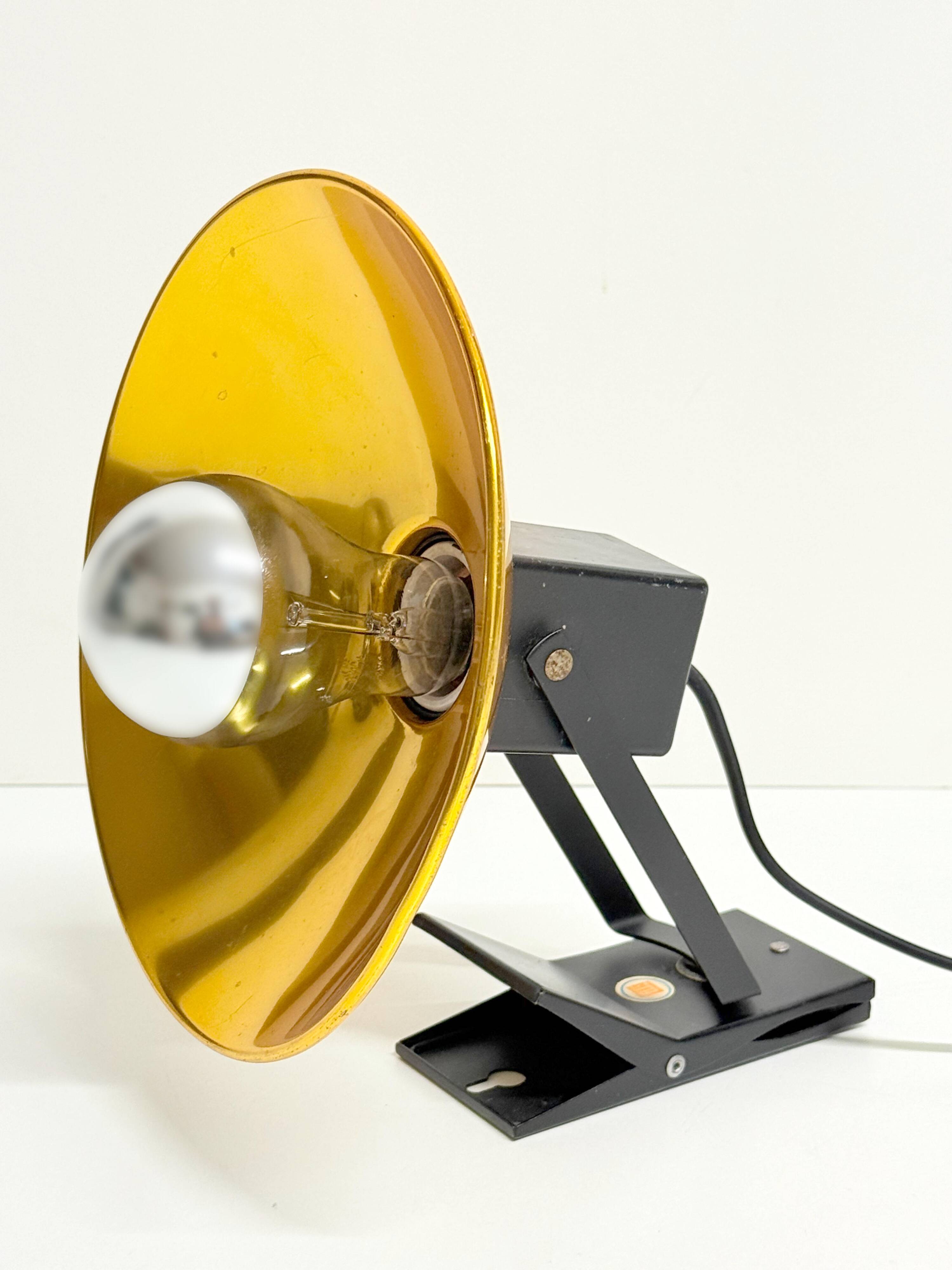 "LITA" Metal Wall Lamp Clamp Lamp with Gold Reflector Vintage 70's