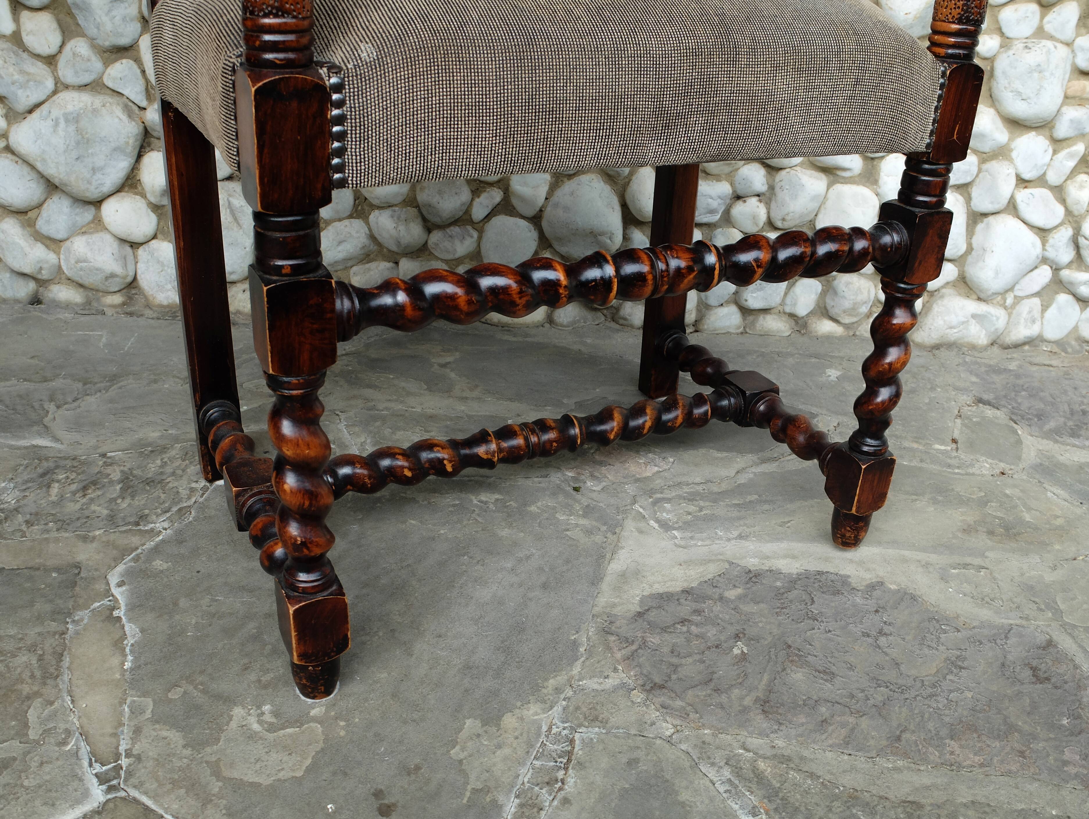 Armchair with sculpted armrests, bust of a woman, Louis XIII Renaissance style