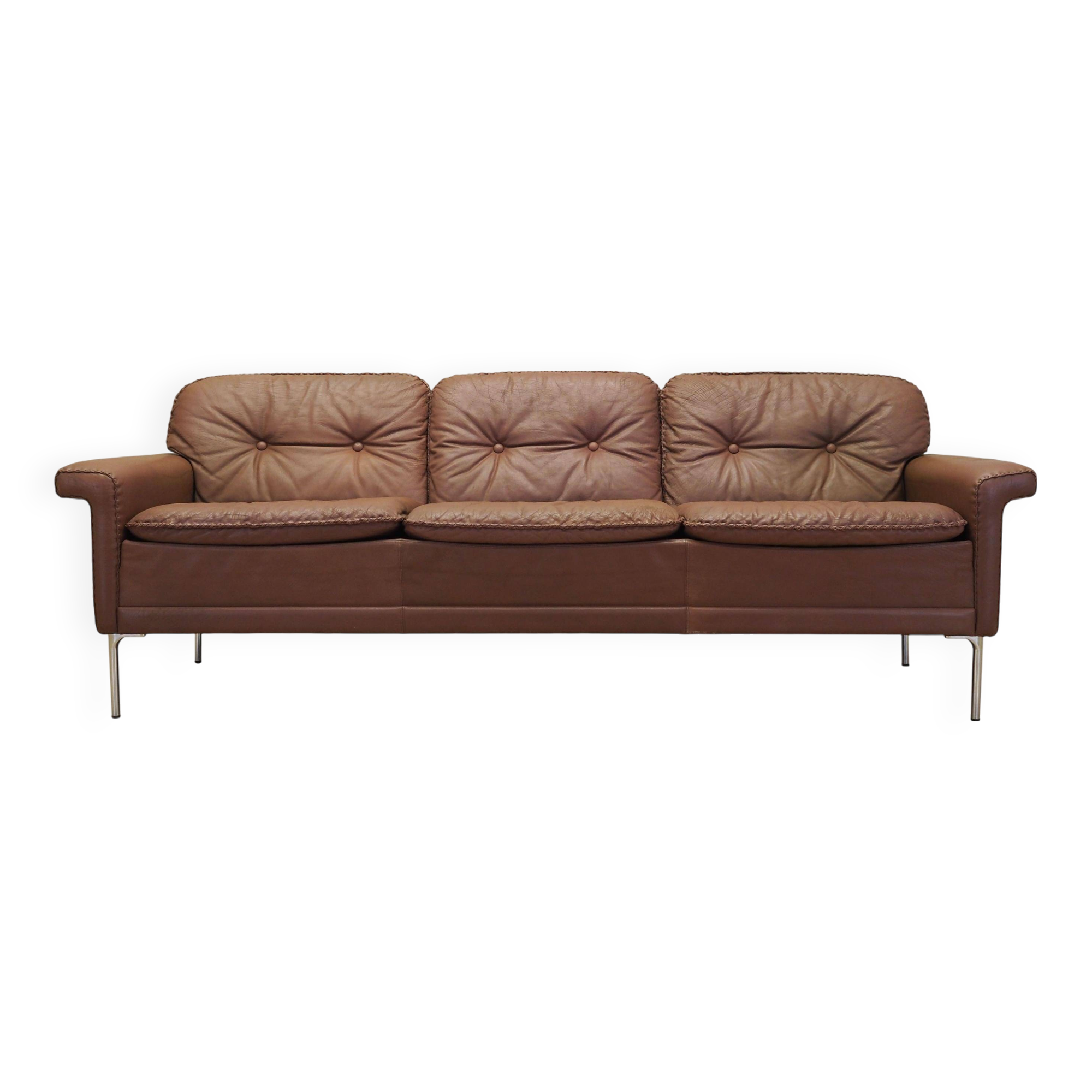Brown leather sofa, Danish design, 1960s, manufactured by AS Vejen Polstermøbe