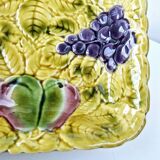 Plat Creux Carré Ancien Barbotine Fruits Sarreguemines Années 20 23.5x23.5cm
