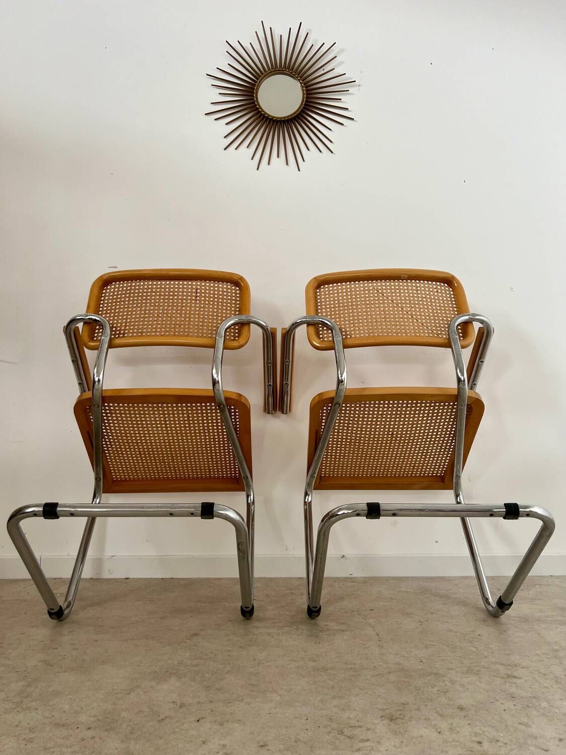 Lot 2 vintage Cesca B64 armchairs design Marcel Breuer 1970 Made in Italy light wood