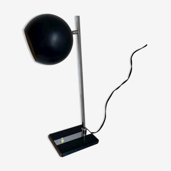 Lampe vintage 1960 eyeball design noir et bois - 50 cm