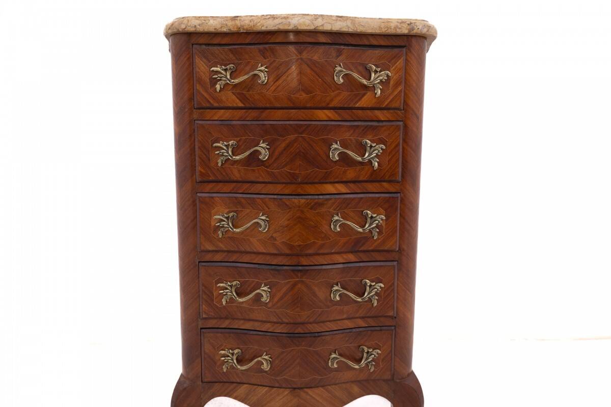 Stylish walnut chiffonier with marble top.
