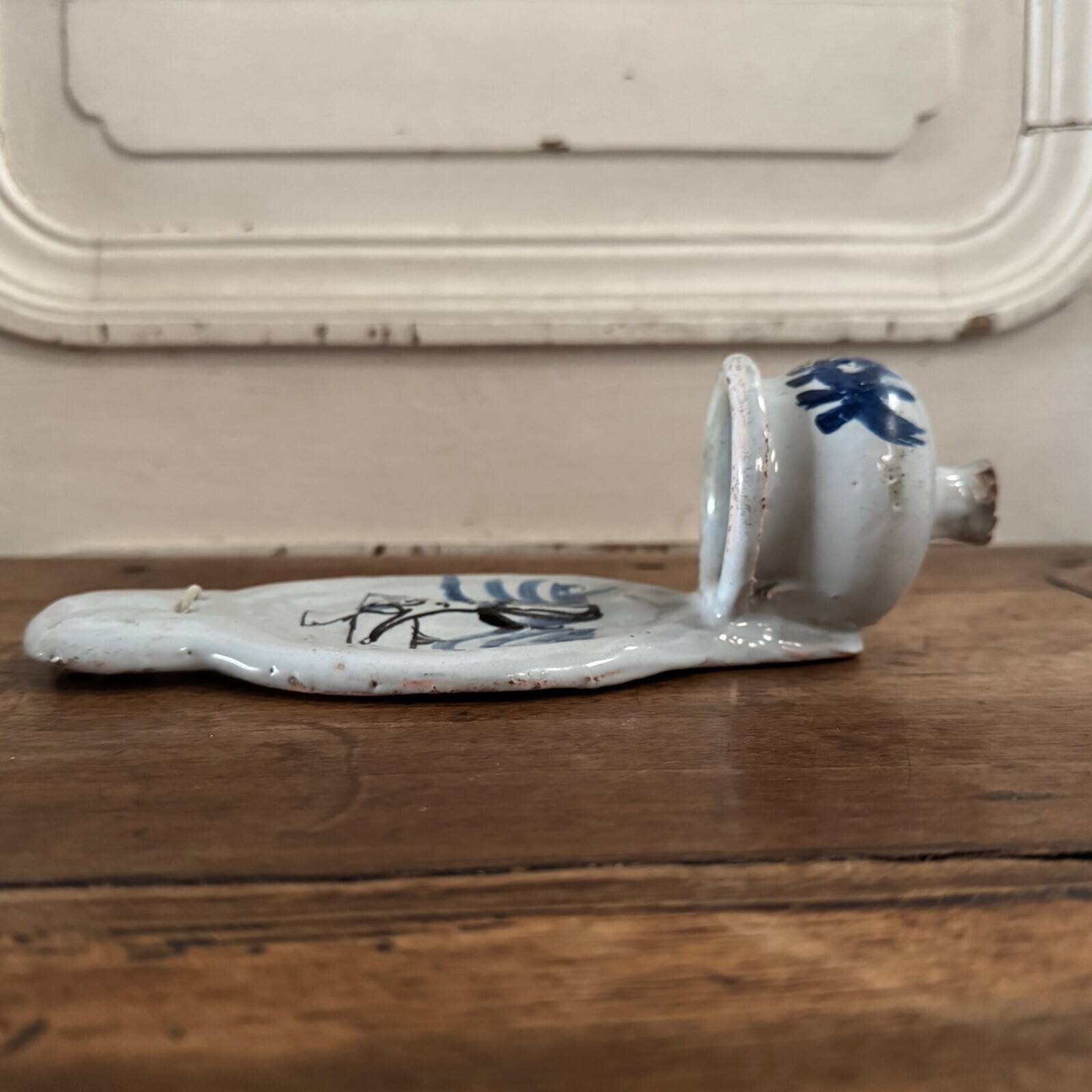 18th century Nevers earthenware holy water font