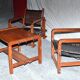 Ensemble de 4 fauteuils et une table basse en Bunbinga et cuir