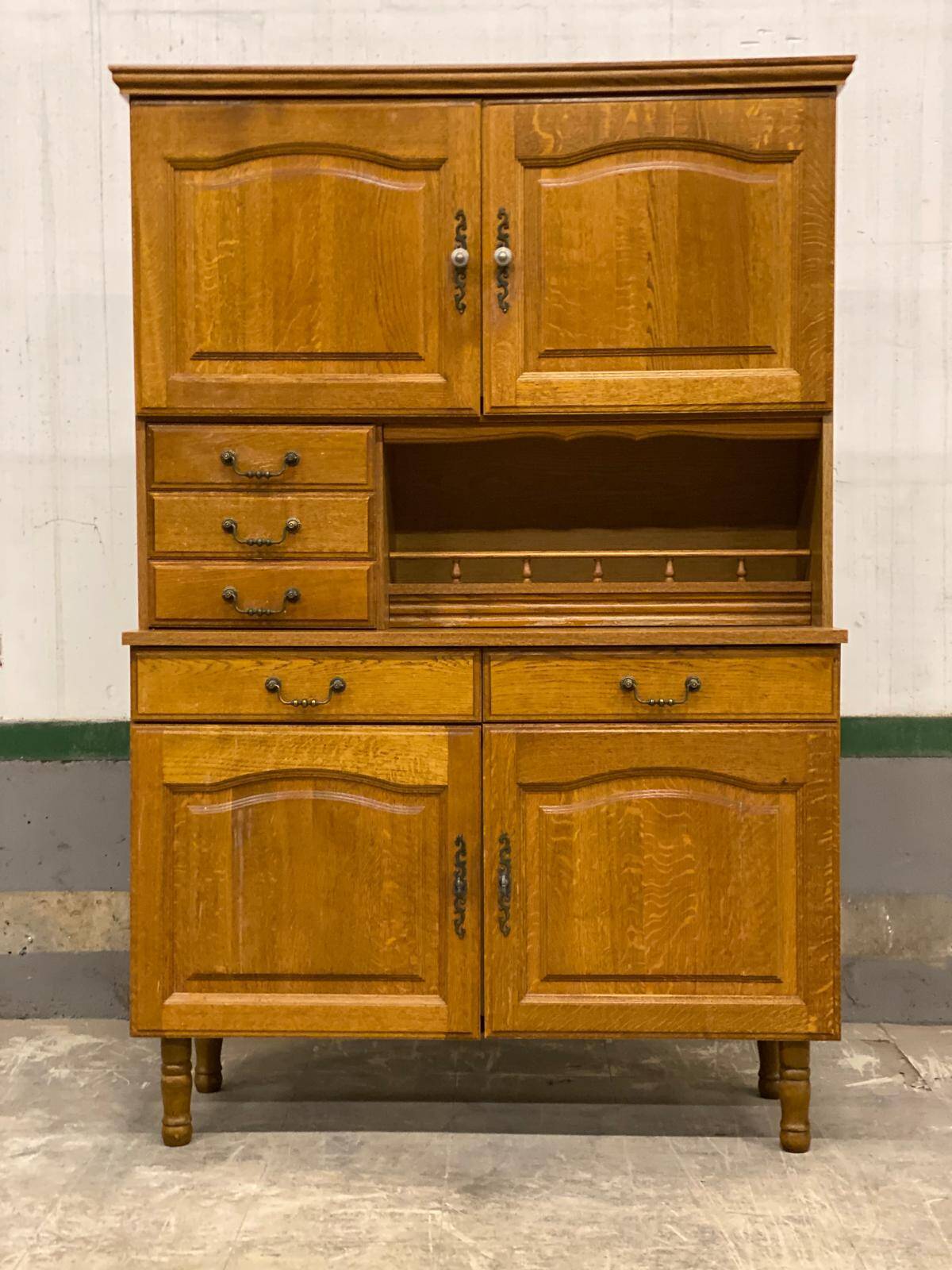 Vaisselier, buffet 2 corps vintage en chêne