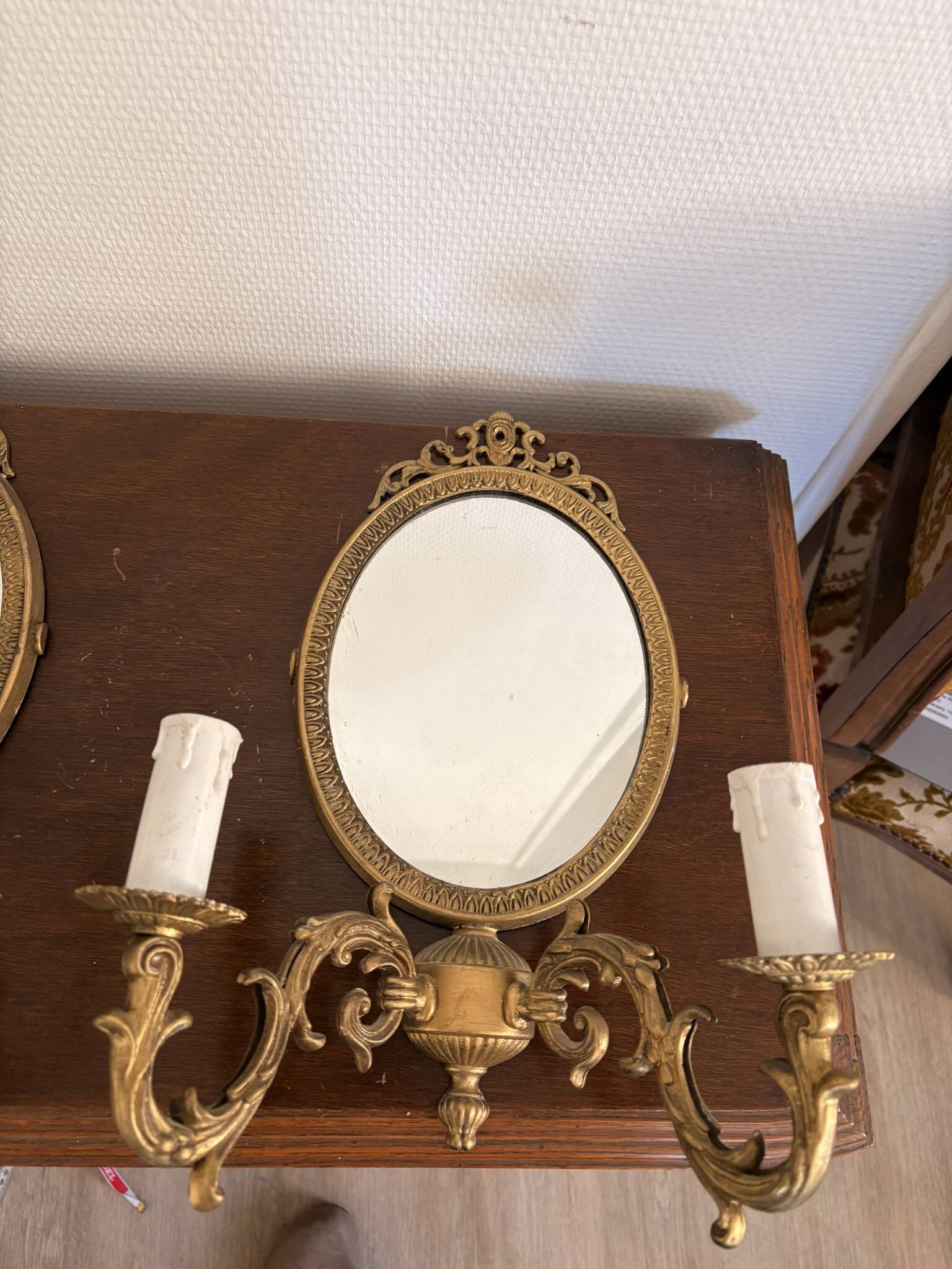 Antique Wall Sconce Mirror Candle Holder Golden Louis XVI