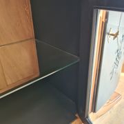 Renovated art deco walnut sideboard with beveled glass door and marble tops