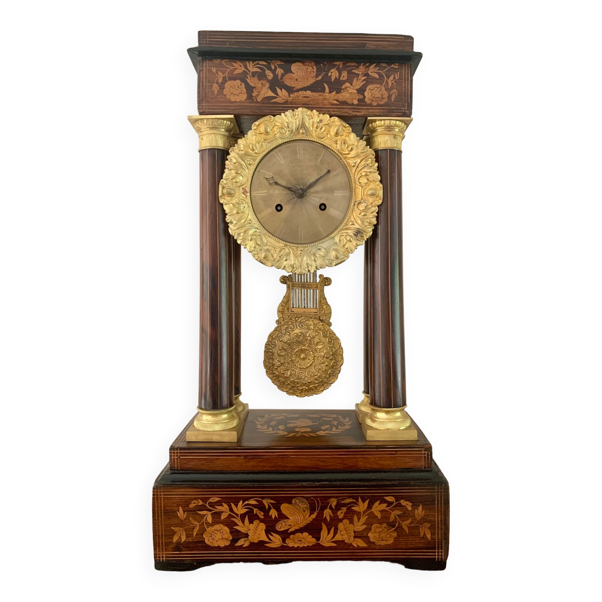 Pendant portico of period charles x, in marquetry butterfly and gilded bronze nineteenth