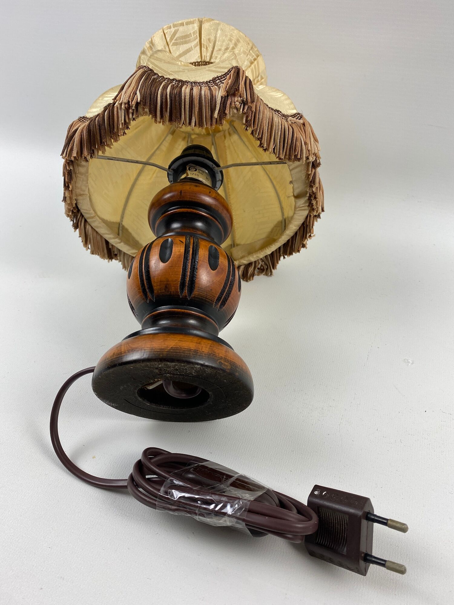 Lamp to lay wooden shade-blind fringed fabric 32cm