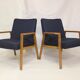 Pair of Scandinavian armchairs 60s restored deep blue gloved fabric.