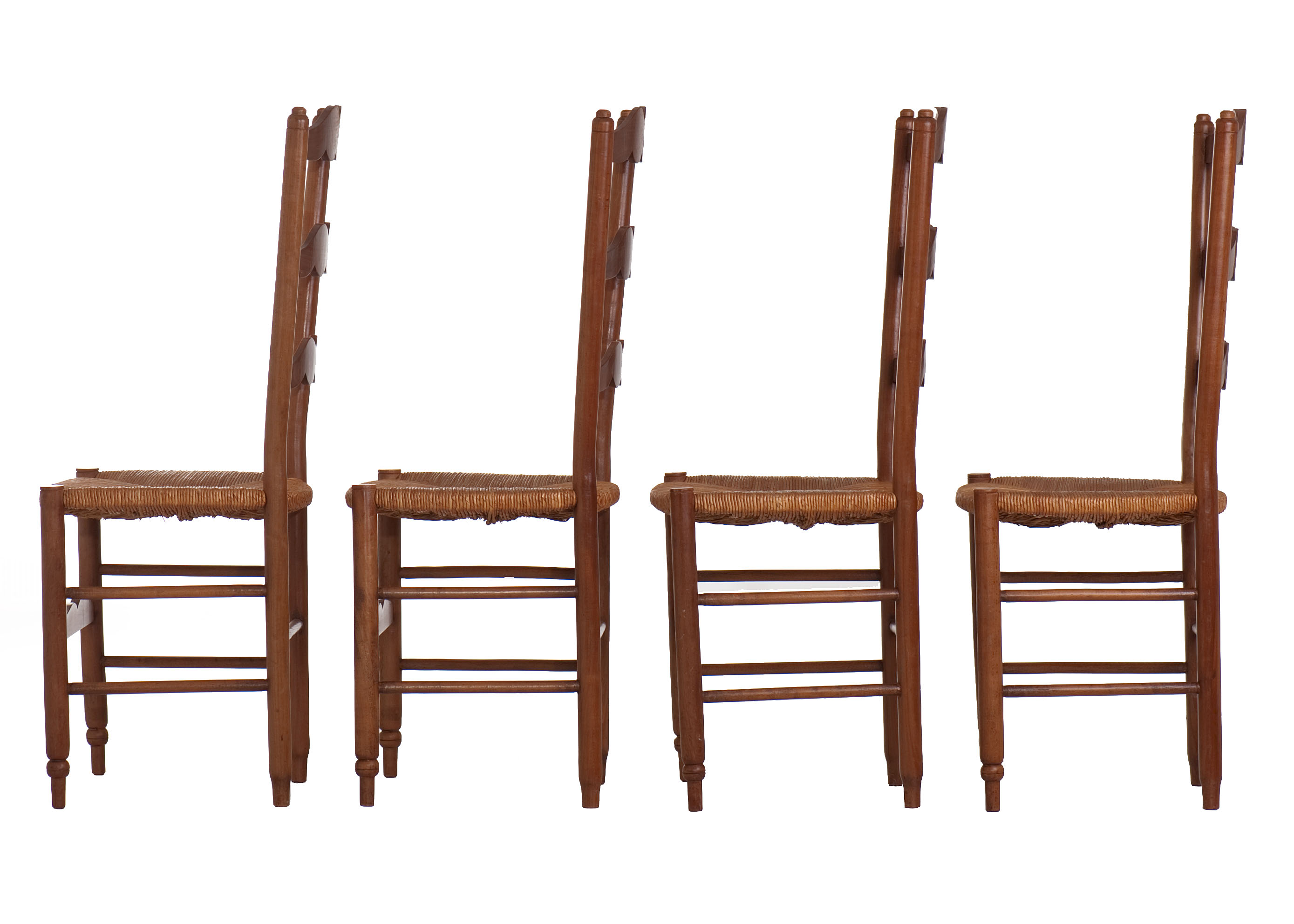 4 Rustic style mulched chairs handcrafted countryside circa 1970