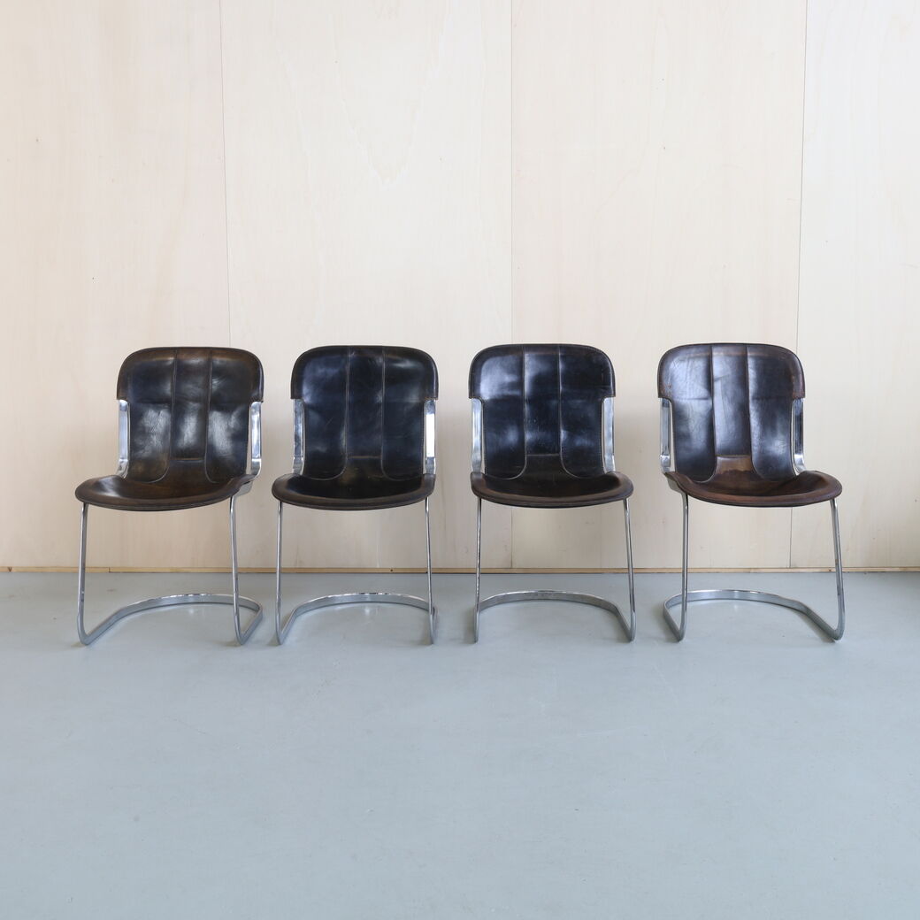 Chaise de salle à manger en cuir de Cidue, années 1970